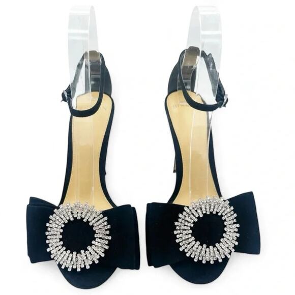Alexandre Birman Maddie Crystal Bow Black Suede Strappy Heels Sandals EU 39 US 9 - Picture 2 of 10